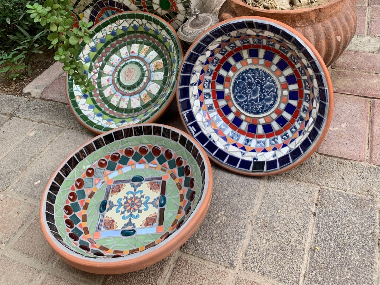Mosaic Terracotta Birdbath  — 1 of 7